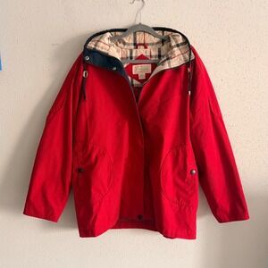 St Johns Bay Mens Red Hooded Jacket Plaid Lined Windbreaker Large RN93677